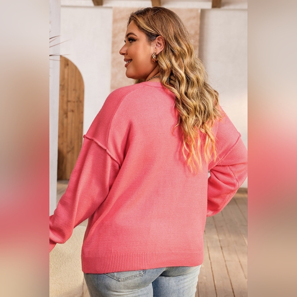 Plus Size V-Neck Dropped Shoulder Sweater - Picture 3 of 6
